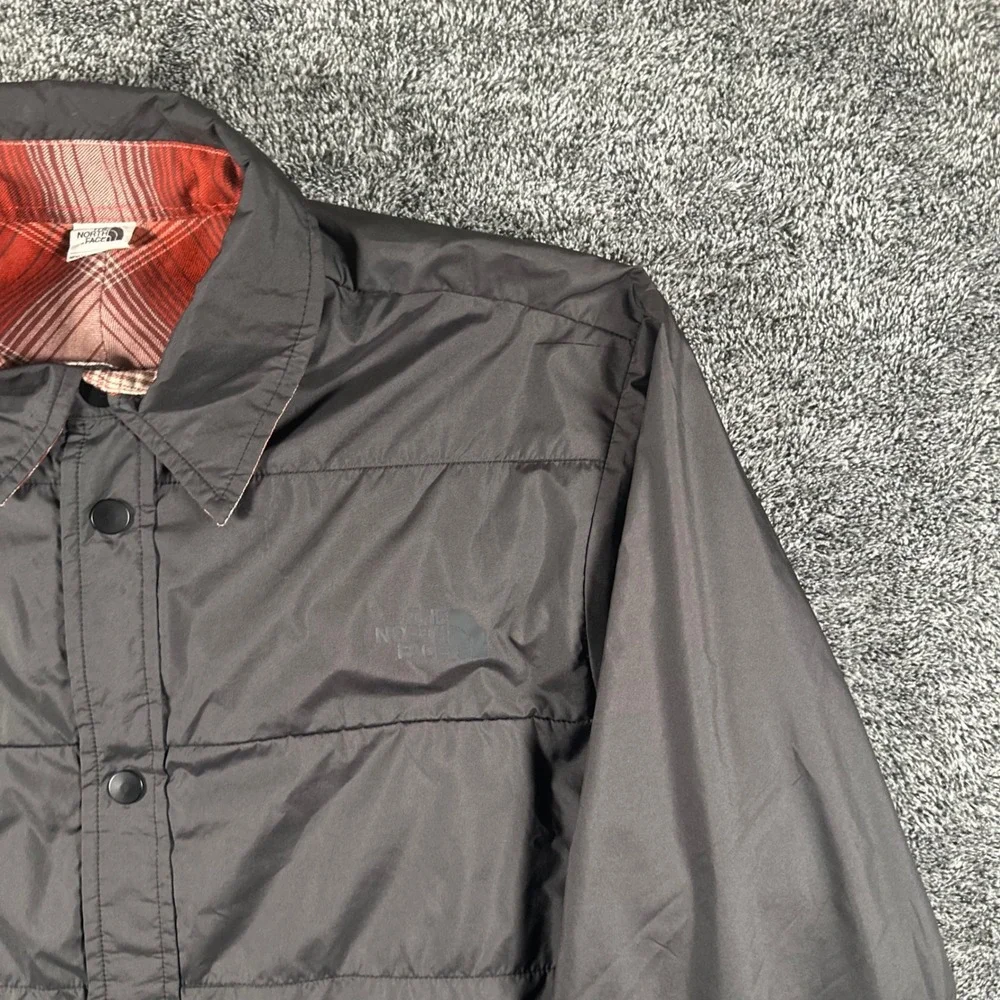 The North Face Jacket Mens S Reversible Quilted Plaid Flannel Black Red Puffer